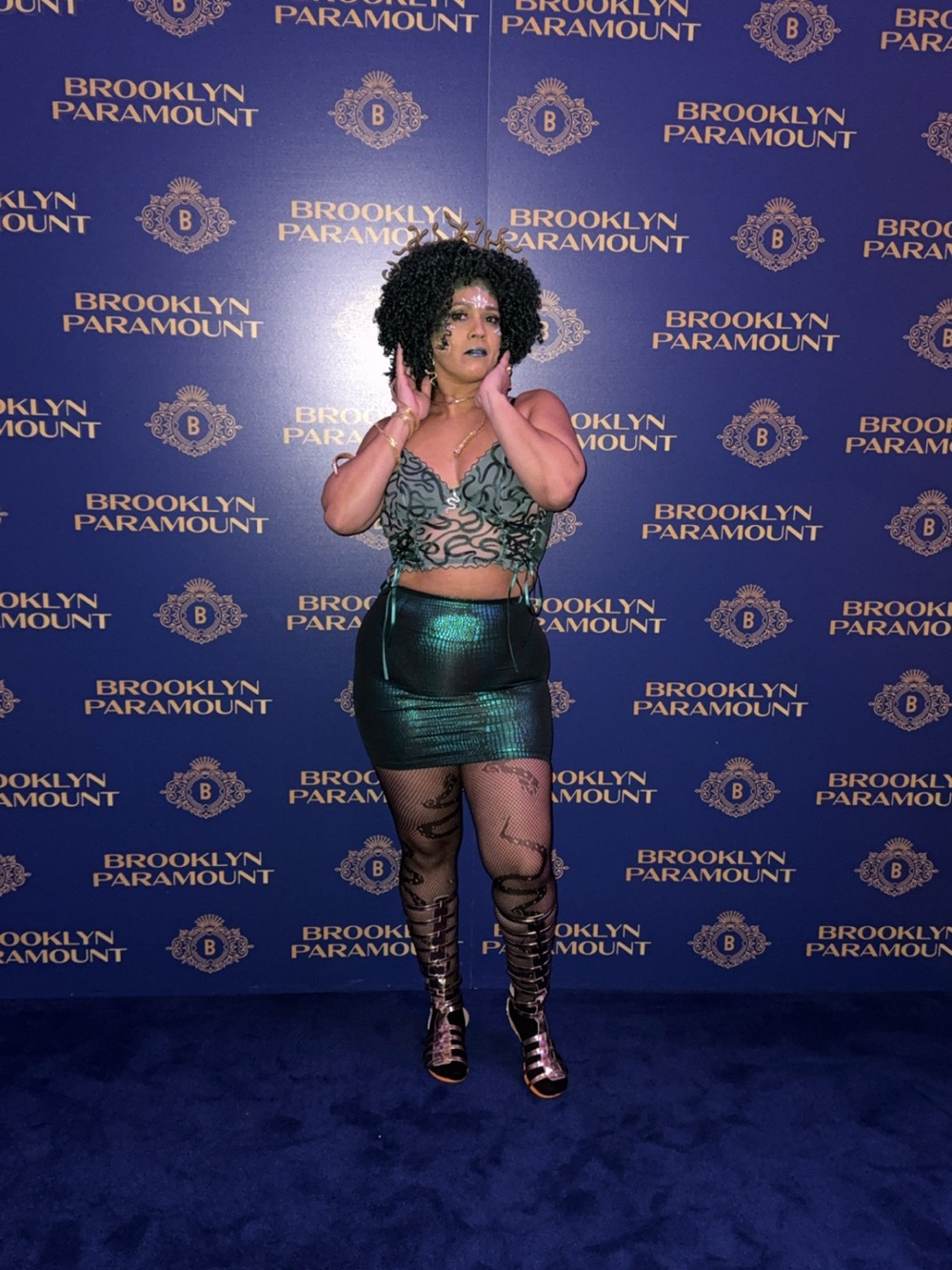 Green Metallic Two-Piece Crop Top and Mini Skirt Set- Medusa homemade Costume